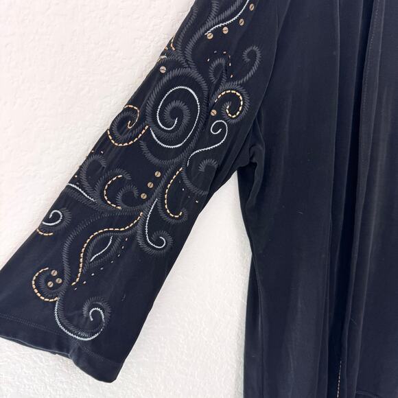 Chico's Travelers Womens Slinky Cardigan Size XL Embroidered Sequin Black - Picture 4 of 6